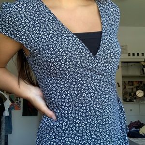 navy blue floral wrap dress